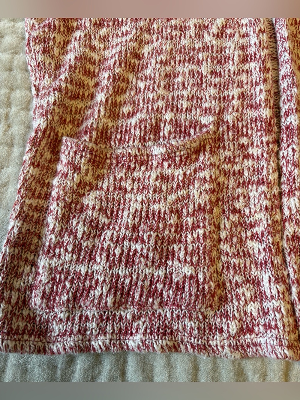 Album di Famiglia Cardigan ML Melange Cotton Blend Rosso White Boxy Open Sweater - Picture 7 of 14